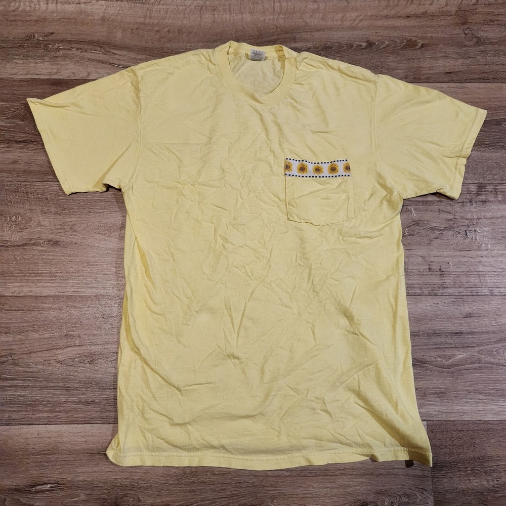 Vintage Fruit of the Loom Large Yellow Sunflower Pocket Tee T-shirt